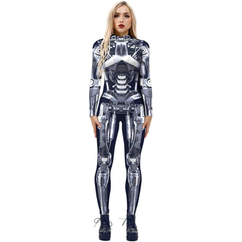Sumtory Hi-Neck Skeleton Full Body Jumpsuits Fullbody Unitard Sz L